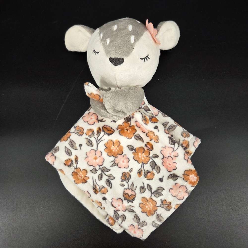 Modern Moments by Gerber Deer Baby Lovey Security Blanket Floral Grey Cream